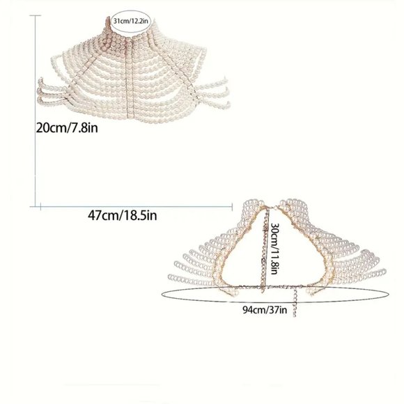 Handmade Faux Pearls Shawl Chain Boho Style Elegant Body Chain Jewelry - Picture 4 of 6